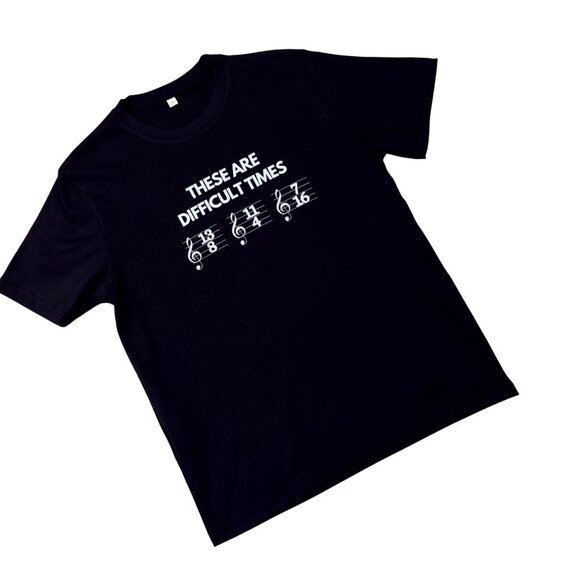 Music Humor Graphic T Shirt Small Relaxed Fit Black Difficult Times Treble Clef - Picture 10 of 10